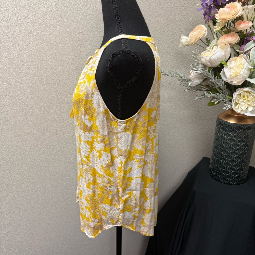 Rose + Olive Yellow Floral Tassel Tank L | Boho Sleeveless Summer Top - Picture 2 of 8